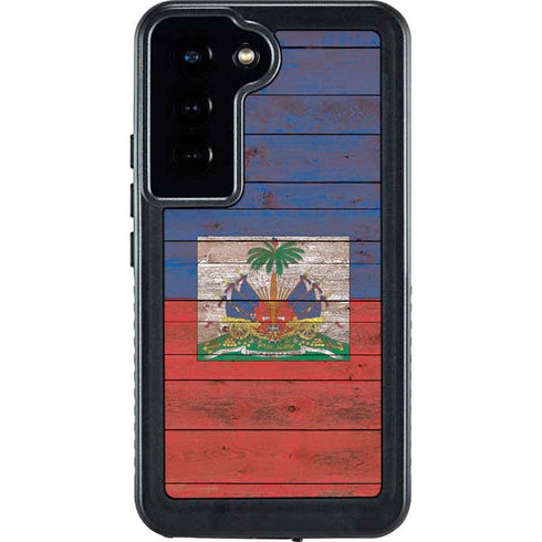 Haiti Flag Dark Wood Galaxy S24 Waterproof Case